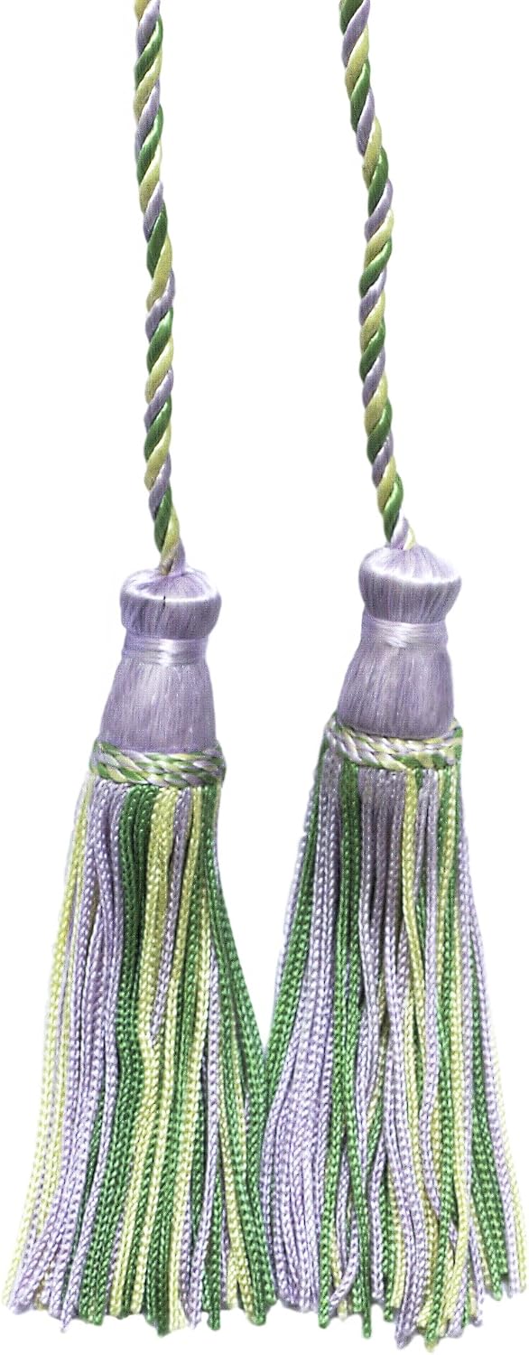 DÉCOPRO Decorative Handcrafted Double Tassel Curtain and Drapery Tieback Holdback 4" Tassel 29" Spread (73.5cm) # CDCT Lily Pond #9403 (Lavender Purple Yellow Green Light Green) Individually Sold