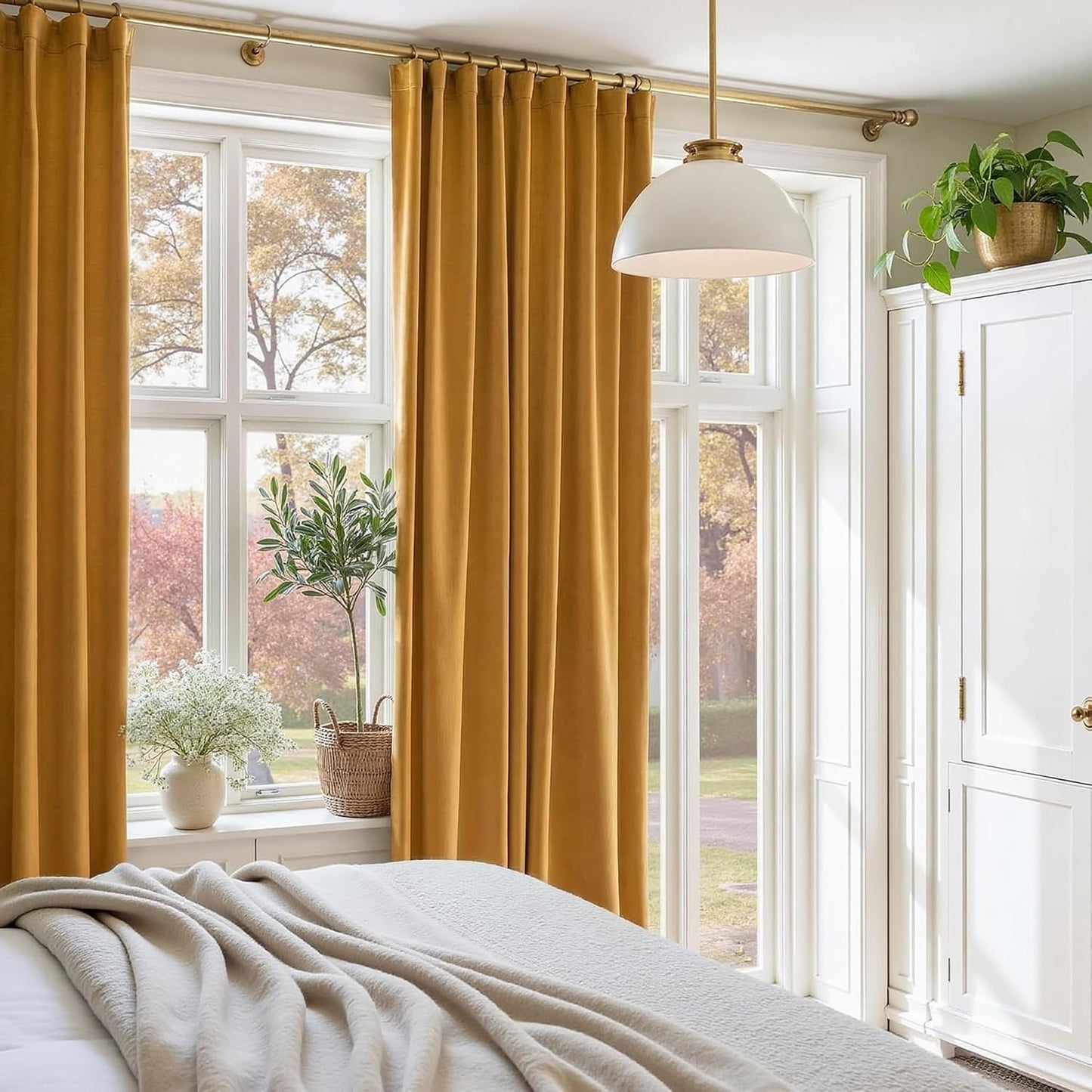 Nemia Mustard Yellow Velvet Curtains Thermal Insulated Blackout Curtain for Bedroom Window Living Room Darkening Luxury Vintage 96 Inches Long Heavy Drapes Panels Rod Pocket Set of 2