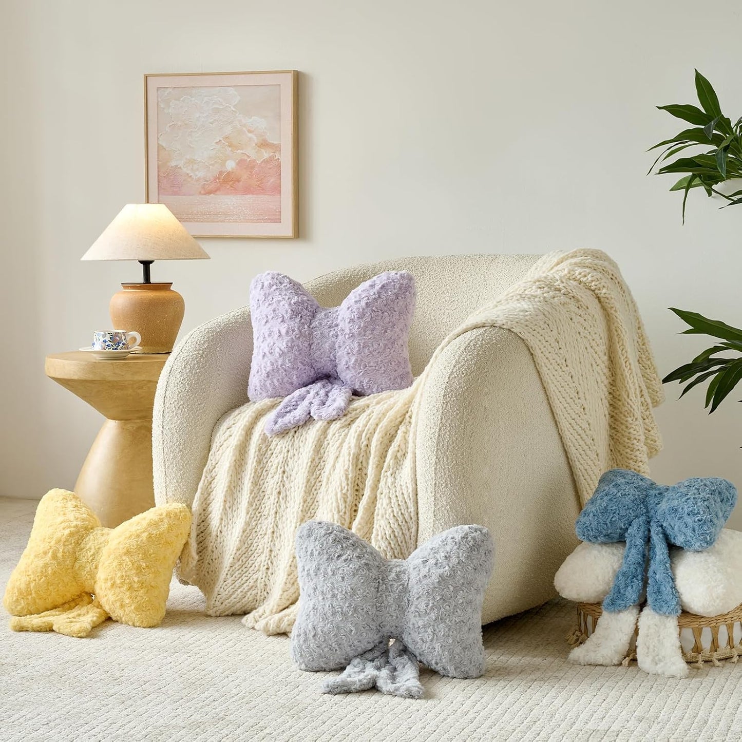 Bow Pillow, Decorative Bow Pillows with Soft Plush for Couch Bed, Bow Shaped Throw Pillow Room Decor for Bedroom, Bow Decorative Pillow for Living Room (Goose Yellow, Small-12 Inches)