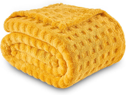 NEWCOSPLAY Super Soft Throw Blanket Yellow Premium Silky Flannel Fleece 3D Waffle Checkered Lightweight Bed Blanket All Season Use (Mustard Yellow, Throw(50"x70"))