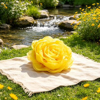 JWH Stereo Flower Throw Pillow Covers Aesthetic Decorative Floral Accent Pillow Cases Round Cushion Handmade Pillowcase for Bedroom Bed Couch Chair Car 12 Inch Bright Yellow