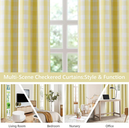 Amzdecor Yellow White Buffalo Plaid Full Blackout Curtains 84 Inch Long for Bedroom Living Room Farmhouse Check Patterned Drapes Thermal Insulated Soundproof Grommet Window Treatment, 2 Panels,40"x84"