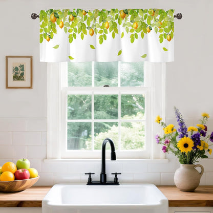 Green Leaves Lemon Valance for Windows,Window Treatment Curtains Rod Pocket Sheer Small Short Valance for Kitchen Bathroom Laundry Basement,42Wx12L inch,Watercolor Yellow