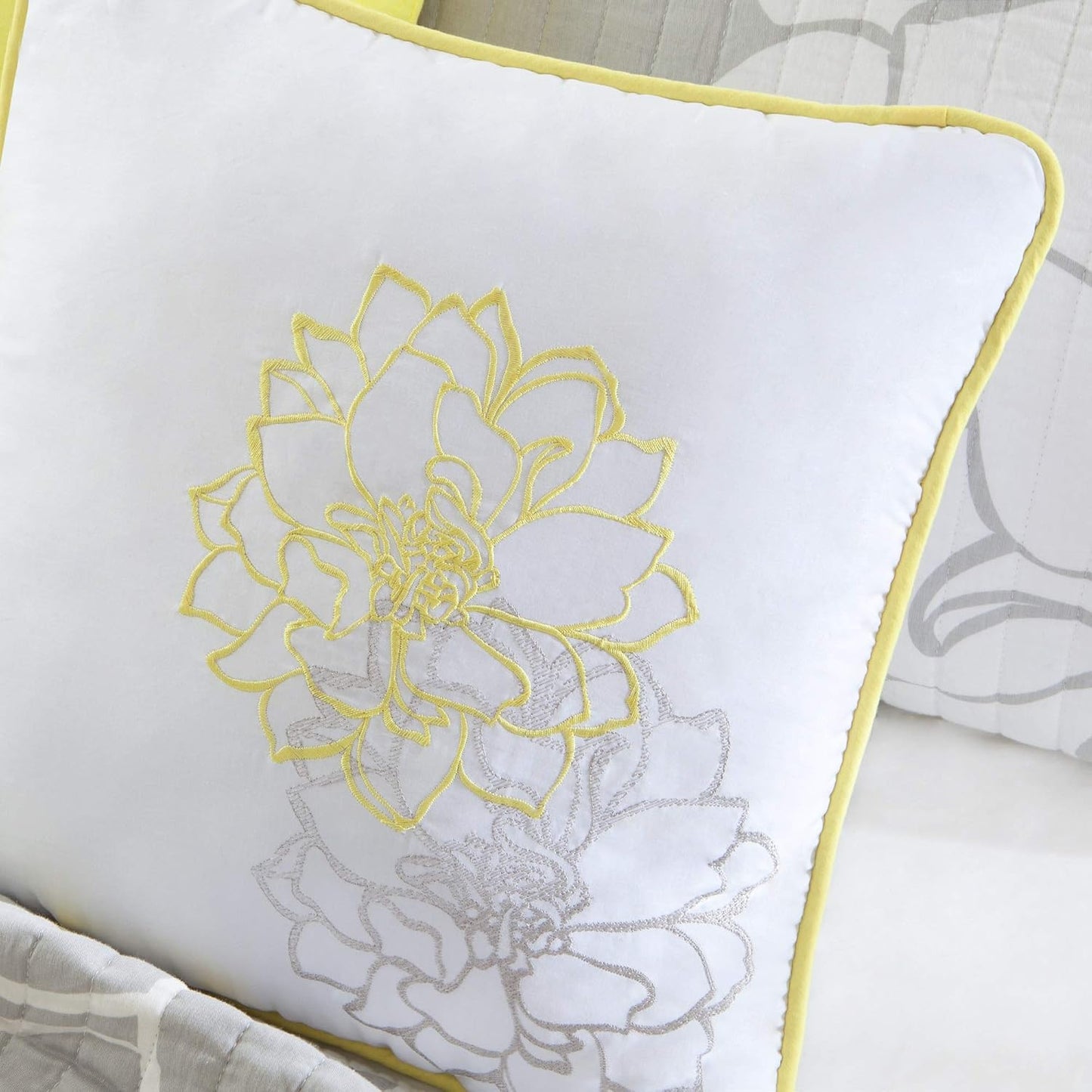 Madison Park Lola 100% Cotton Quilt Set - Casual Floral Channel Stitching Design, All Season, Lightweight Coverlet Bedspread Bedding, Shams, Decorative Pillows, King/Cal King(104"x94"), Yellow 6 Piece