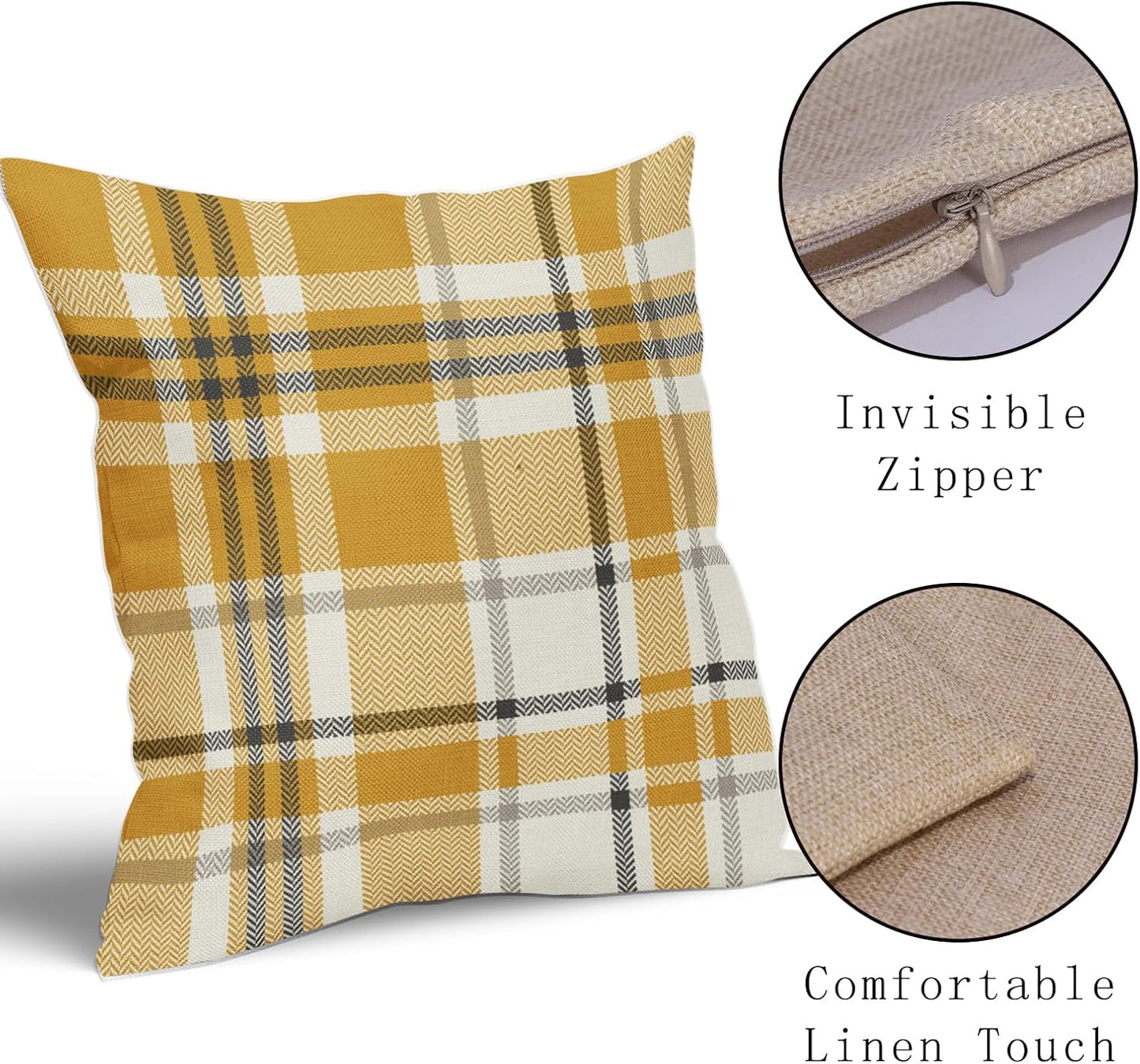 Yellow Buffalo Plaid Pillow Covers 18x18 Set of 2 Checkered Tartan Decorative Pillowcases Christmas Holiday Seasonal Outdoor Neutral Rustic Farmhouse Throw Cushion Case Decor for Couch Sofa Bed