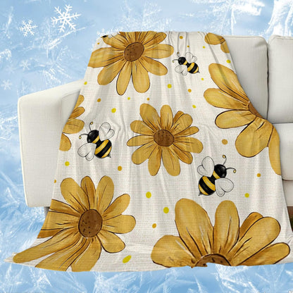 Cooling Blanket for Hot Sleepers, Yellow Daisy Farmhouse Lightweight Breathable Summer Blanket, Garden Floral Honeybees Burlap Double-Side Cool Throw Blankets for Sleeping Travel, 50"x60"