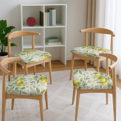 Lemon Seat Covers for Chairs, Botanical Natural Leaf Flower Summer Yellow Spandex Washable Stretch Breathable Chair Covers Decor for Kitchen Restaurant Office Party 4pcs