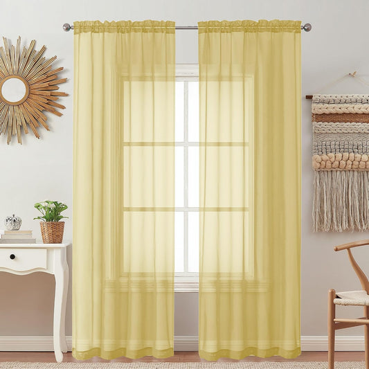 OVZME 2 Pack: Basic Mustard Yellow Sheer Curtain 84 Inches Long for Bedroom, Airy Light Filtering Voile Drapes for Living Room, Each 42W x 84L