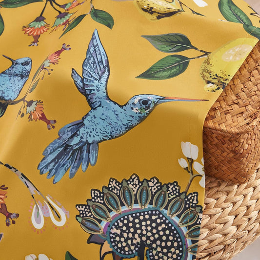 Mustard Yellow Vintage Floral Curtains 84 Inches Long for Living Room Bedroom Luxury Whimsical Lemon Hummingbird Patterned Waverly Mid Century Colorful Pinch Pleated Blackout Drapes 2 Panels