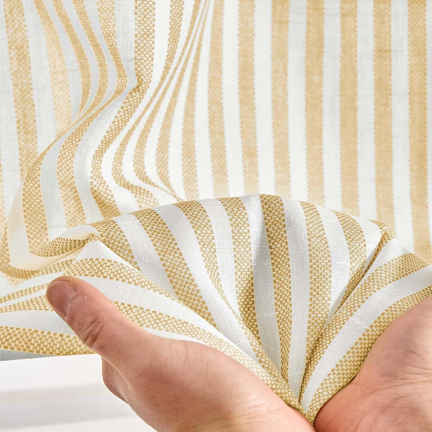 jinchan Striped Linen Kitchen Curtains 36 Inches Tier Curtains Farmhouse Modern Cafe Style Small Window Treatments Airy Light Filtering Rod Pocket for Living Room Bathroom 2 Panels Mustard Yellow