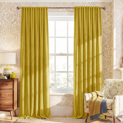 NICETOWN Chartreve Yellow Velvet Curtains 84 inches Long, Rod Pocket & Back Tab Room Darkneing Window Treatments Thermal Drapes for Living Room/Bedroom, W52 x L84, 2 Panels