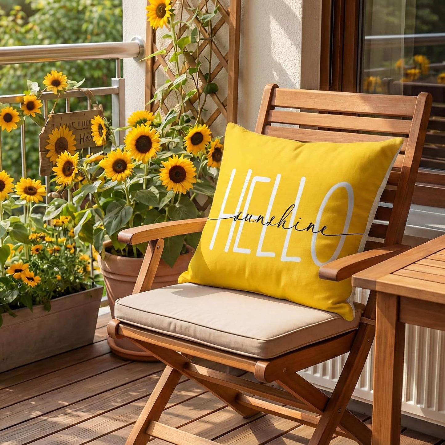 Spring Sunflower Decor Outdoor Throw Pillow Covers Waterproof 18x18 Inches Set of 4, Summer Sun Flower Decorative Pillows for Couch Porch and Patio Furniture, Mustard Yellow Floral Farmhouse Pillow