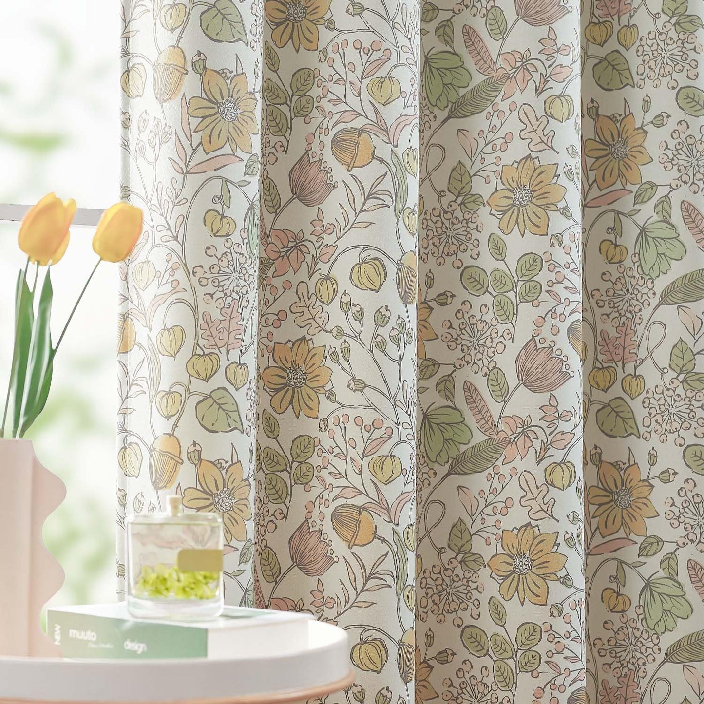 Vangao Yellow Nursery Curtains for Girls Room Floral Blackout Curtains 84 Inch Length Farmhouse Drapes for Bedroom Room Darkening Flower Patterned Window Treatment for Kids Set of 2