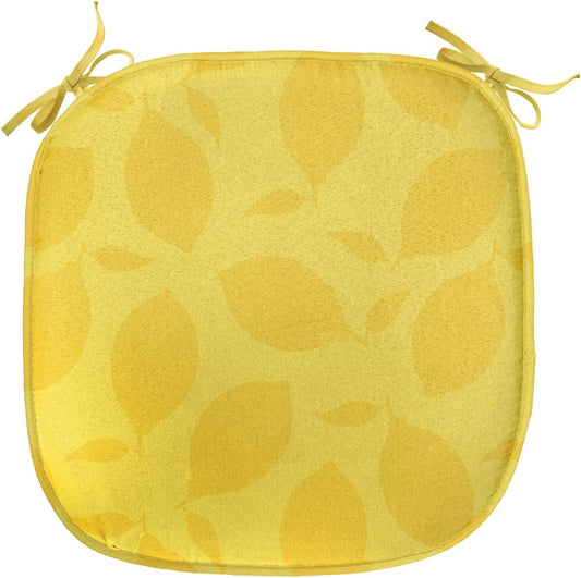 Lunarable Summer Chair Seating Cushion Set of 4, Lemon Branches Healthy Fruits Lemonade Freshness Juicy Graphic Hipster, Anti-Slip Seat Padding for Kitchen & Patio, 16"x16", Earth Yellow and Mustard