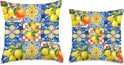 Vibrant Colorful Summer Fruits Lemon Mediterranean Art Throw Pillow