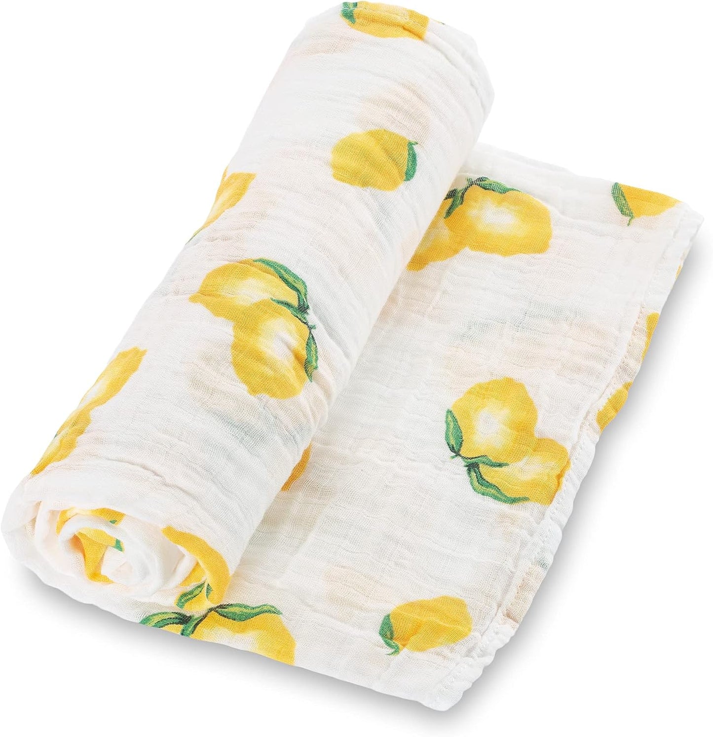 LollyBanks 100% Cotton Muslin Swaddle Blanket, Lemon Print, 47 x 47 Inches, Baby, Toddler, Female