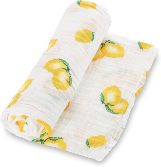 LollyBanks 100% Cotton Muslin Swaddle Blanket, Lemon Print, 47 x 47 Inches, Baby, Toddler, Female