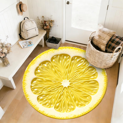 Summer Lemon Rug 5Ft for Bedroom Kitchen Living Room Home Office Dining Room Nursery Fresh Lemon Slice Design Round Area Rug Floor Carpet Yellow Circle Decorative Rugs