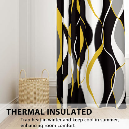 Blackout Curtains for Bedroom Yellow and White Black Out Curtains for Living Room Modern Stripe Abstract Room Darkening Window Drapes (52 x 96 - Inch,Yellow Stripe)