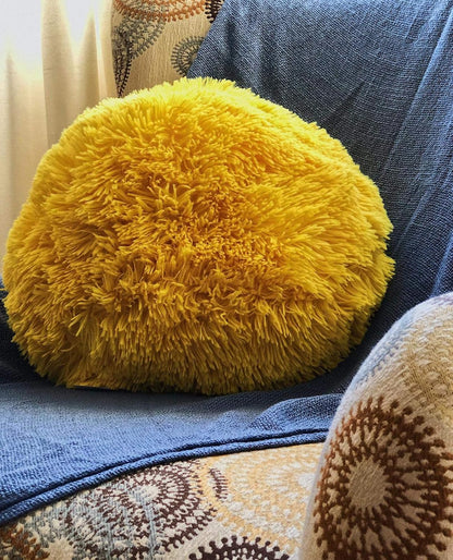 Super Soft Faux Fur Throw Pillow, 12" Diameter Throw Pillow (Yellow)