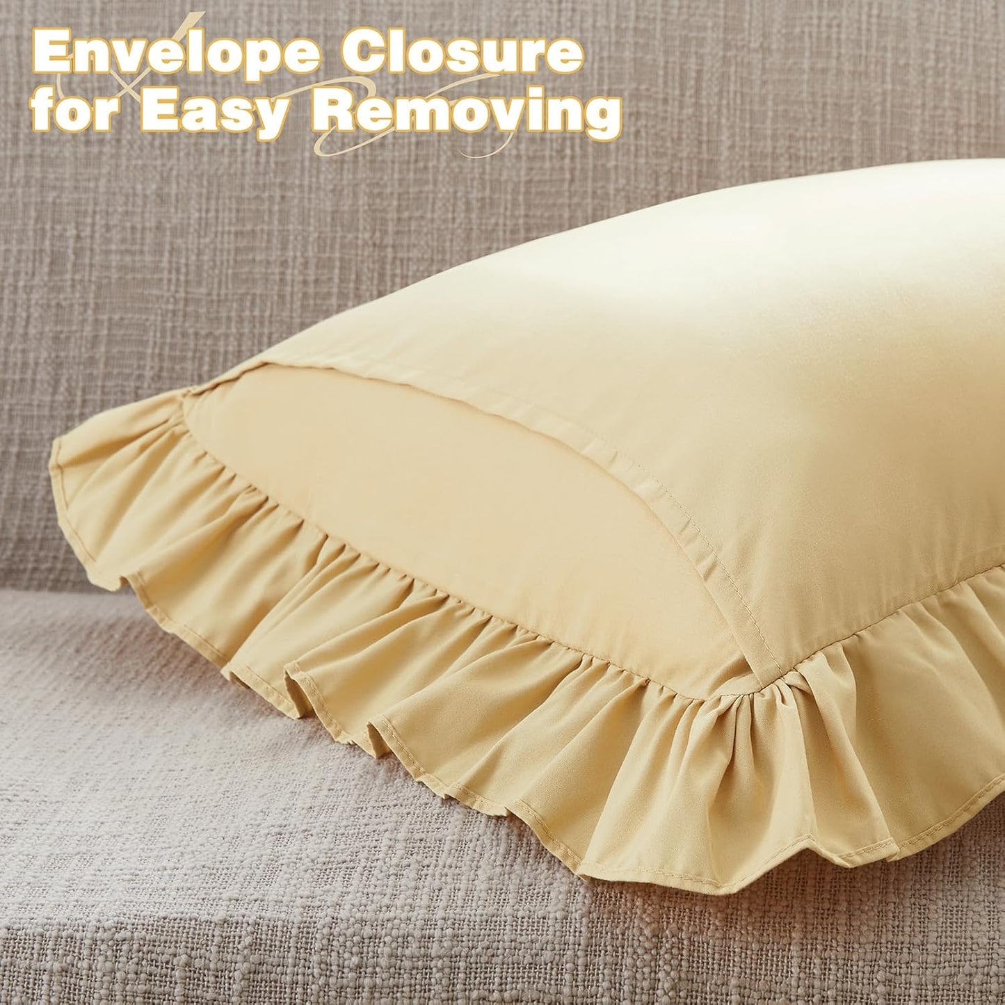2 Pack Ruffle Throw Pillow Covers 18x18 Inches, Yellow Square Pillow Cases Microfiber Decorative Pillow Shams for Sofa Couch Bedroom Living Room
