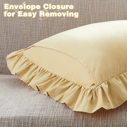 2 Pack Ruffle Throw Pillow Covers 18x18 Inches, Yellow Square Pillow Cases Microfiber Decorative Pillow Shams for Sofa Couch Bedroom Living Room