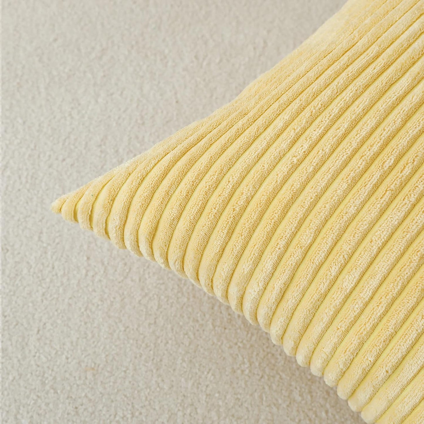 Stellhome Pack of 2 Corduroy Soft Throw Pillow Covers Rectangle Solid Striped Cushion Covers Pillowcase for Bed Couch Sofa Bench, 12x20 inch/30x50 cm, Light Yellow