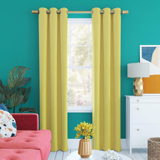 Sun Zero Halton Bright Vibes 100% Total Blackout Grommet Curtain Panel, Sunflower Yellow, 40"W x 84"L (1 Panel)
