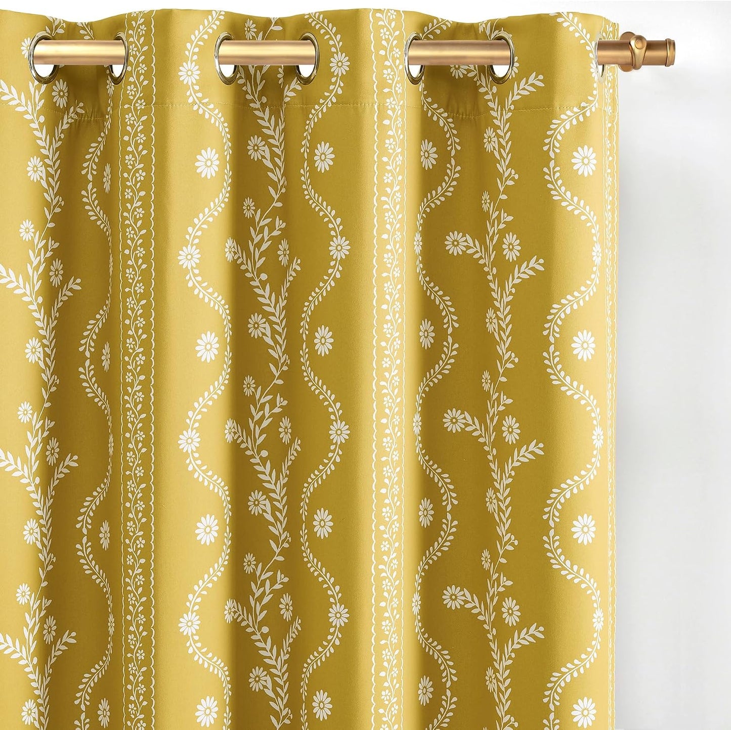 LIMON HOME Mustard Yellow Curtains & Drapes 84 Inches Long 2 Panels for Living Room 100% Blackout Magritte Printed Floral Curtains Yellow