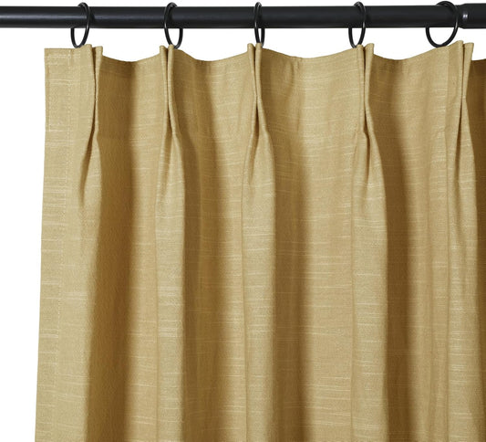TWOPAGES Linen Cotton Double Layer Curtain 96 Inches Long Light Filtering Pinch Pleated Drape for Living Room Bedroom Soft Curtain for Traverse Rod, 26Wx96L Inches, Mustard Yellow, 1 Panel