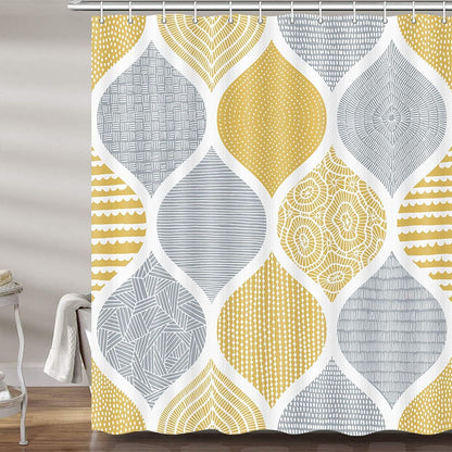 JAWO Bohemia Shower Curtain for Bathroom, Yellow and Grey Bohemian Chic Paisley Fabric Shower Curtains Set, Modern Geometric Pattern Restroom Decor Accessories with Hooks 72X84Inches