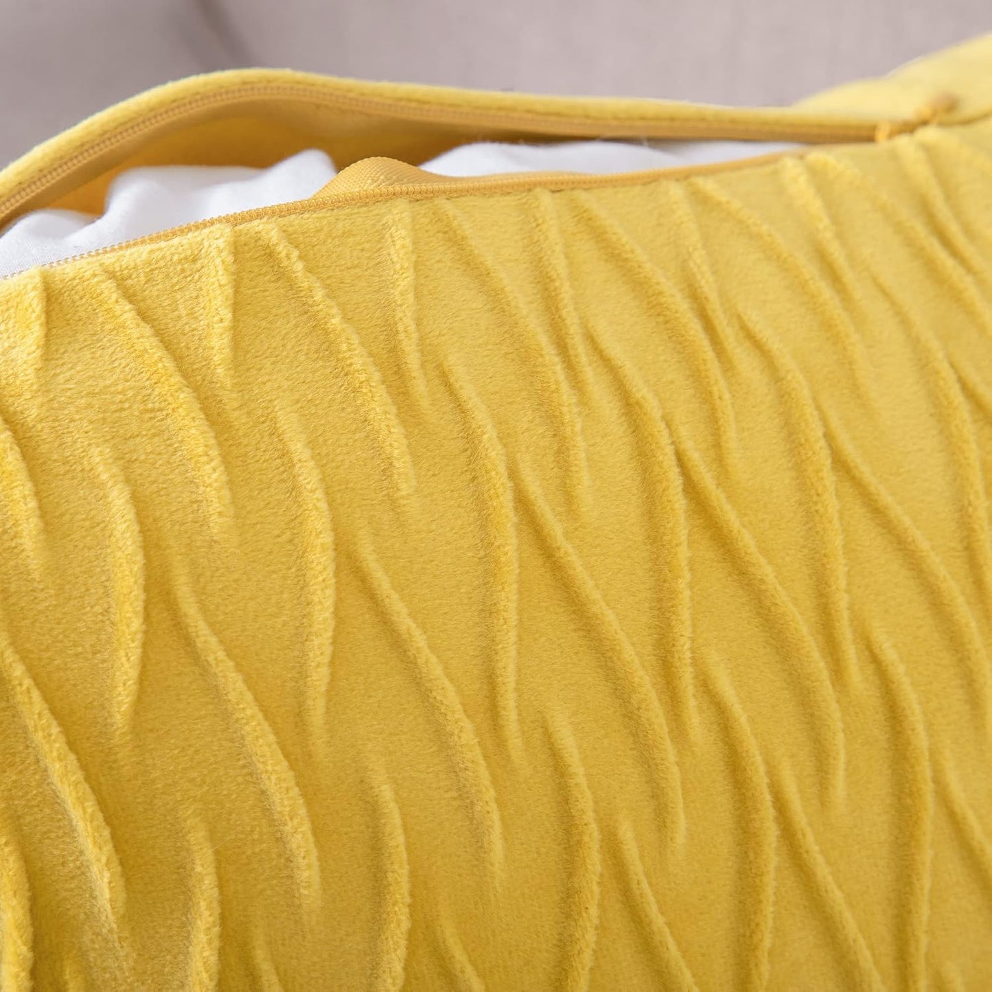 MADIZZ Set of 2 Super Soft Velvet Decorative Throw Pillow Covers 18x18 inch Lemon Yellow Square with Texture Luxury Style Cushion Case Pillow Shell for Sofa Bedroom