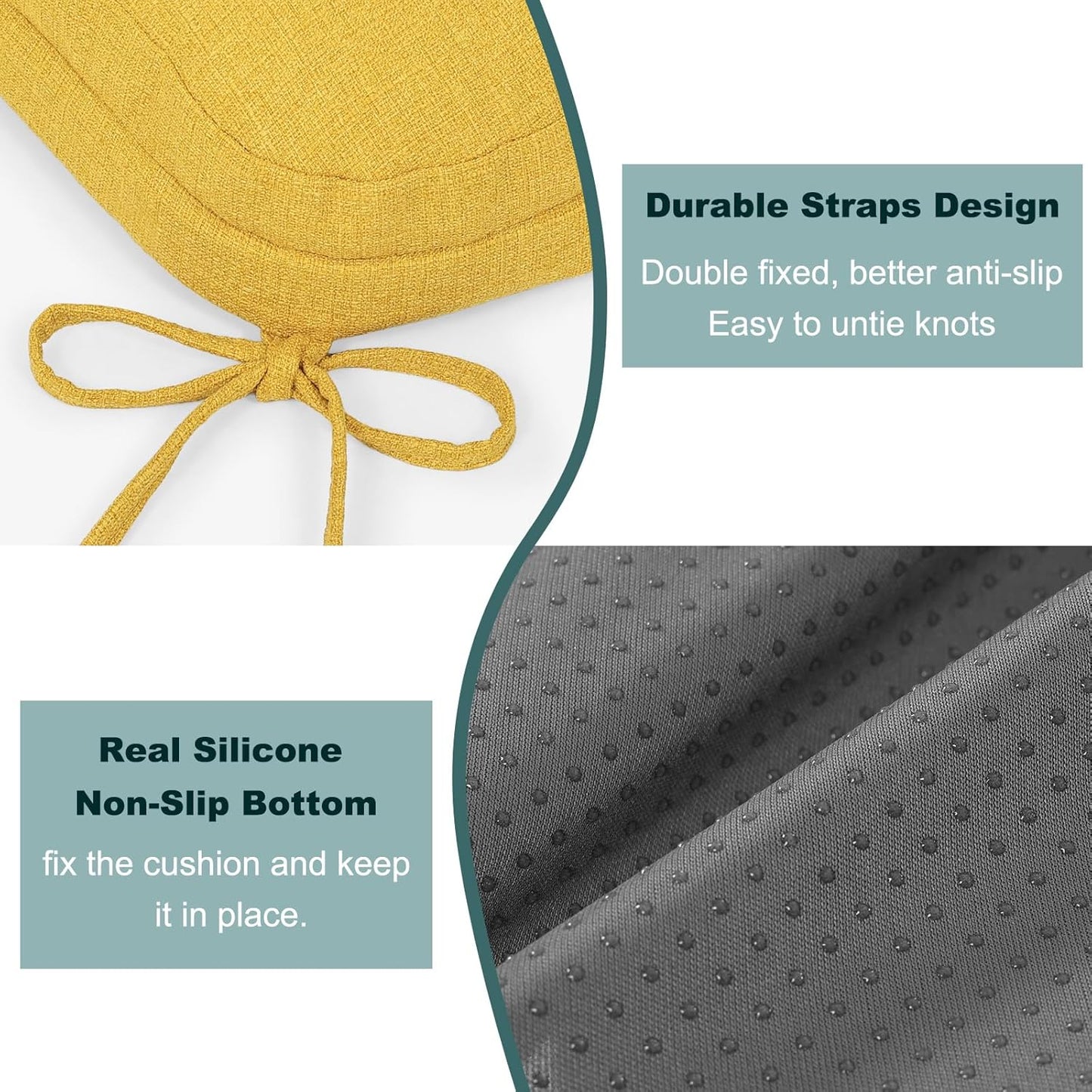 baibu Set of 6 Dining Chair Cushions, Dual-Layer Patent Design Memory Foam Kitchen Chair Cushions, Non-Slip Seat Pads with Ties, 16.5 x 16.5 x 3.5in, 6 Pack, Yellow