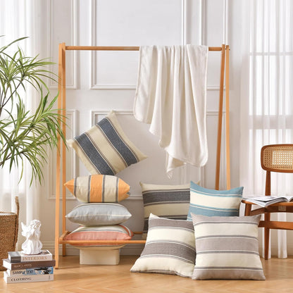 AmHoo Pack of 2 Farmhouse Linen Throw Pillow Cover Cushion Stripe Decoration Buffalo Retro Pillowcase with Hidden Zipper for Sofa Bedroom Car 22 x 22 Inch Yellow