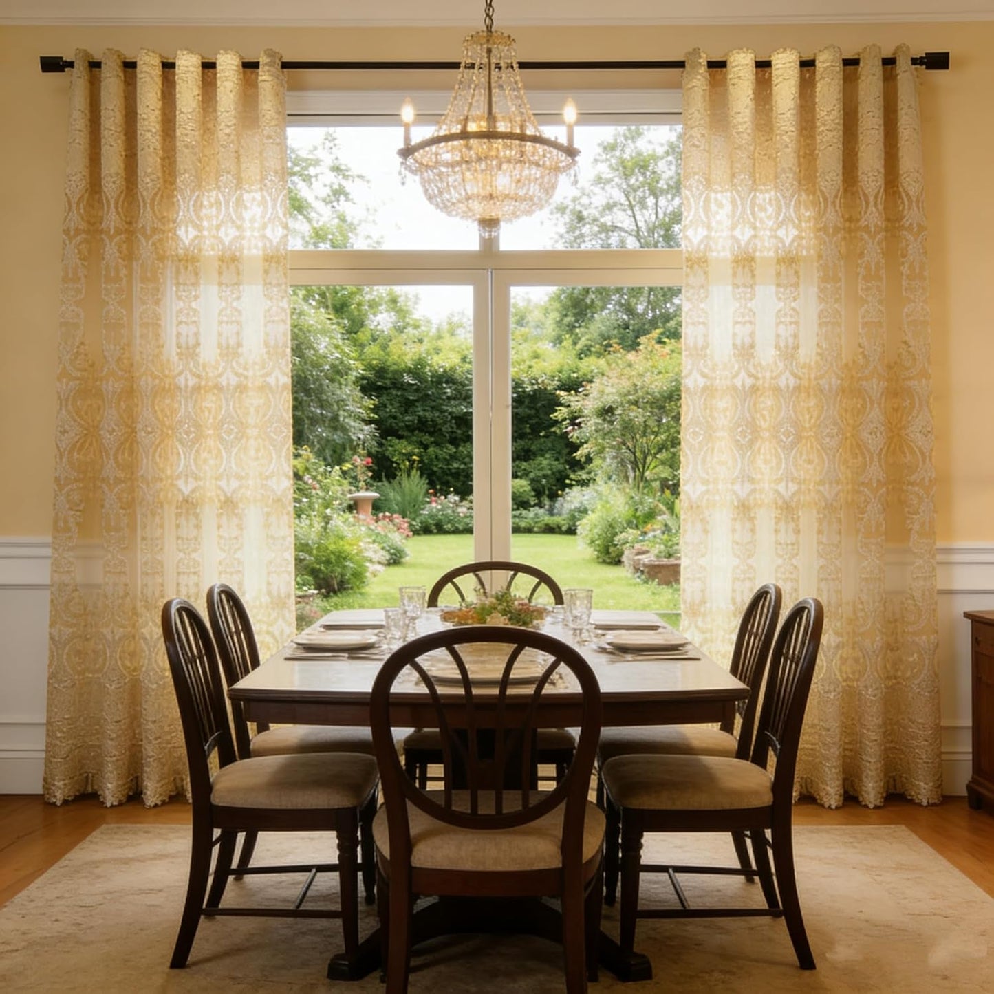 European Style Sheer Curtain - Grommet Top Luxury Window Screening for Living Room, Bedroom, Balcony - Hollow Semi-Shading Voile, Simple Modern Drape