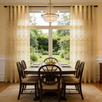 European Style Sheer Curtain - Grommet Top Luxury Window Screening for Living Room, Bedroom, Balcony - Hollow Semi-Shading Voile, Simple Modern Drape