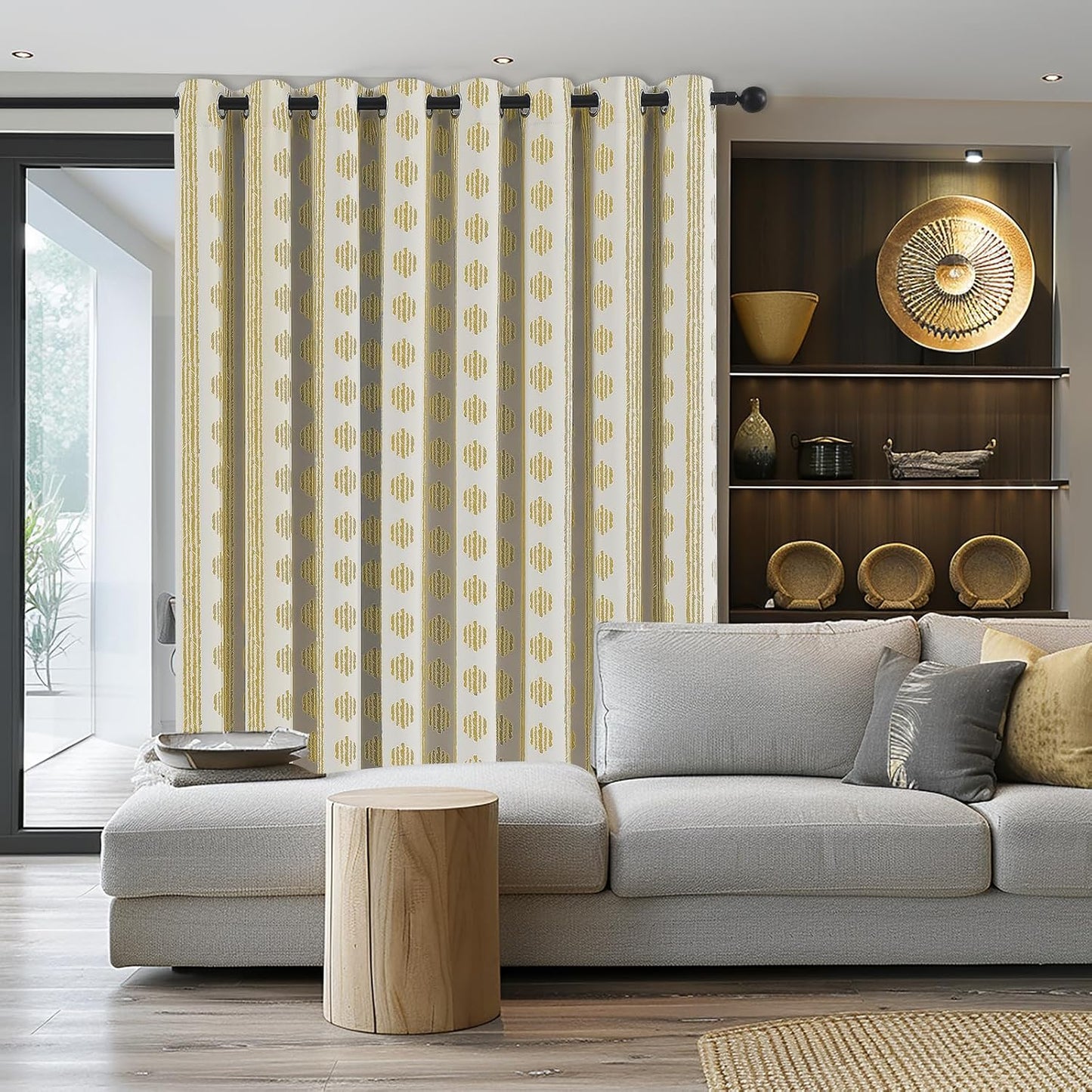 Melodieux 80% Blackout Boho Curtains for Bedroom 84 Inch Length 2 Panels Set Yellow on Beige Striped Pattern Cotton Bedroom Curtains Grommet Room Darkening Curtain for Living Room Thermal Insulated