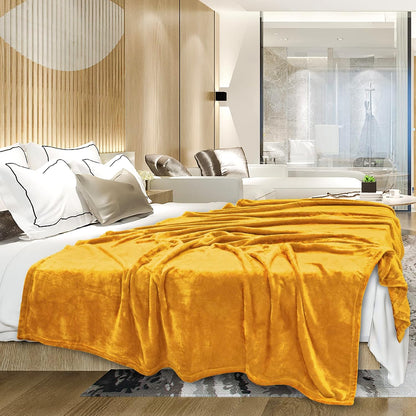 PAVILIA Mustard Yellow Fleece Throw Blanket for Couch, Gold Soft Fuzzy Flannel Throw for Sofa, Luxury Plush Microfiber Bed Blanket, Cozy Home Decorative Velvet Gift Blanket, 50x60