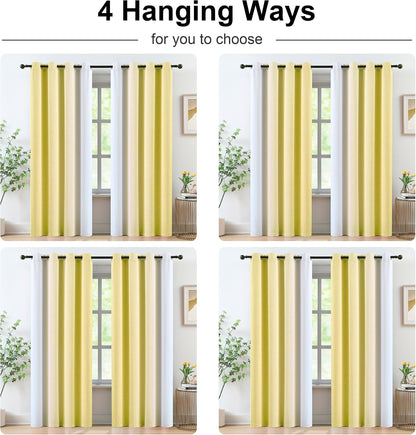Yellow Ombre Blackout Curtains 84 Inch Long for Girls Bedroom, Gradient Energy Efficient Curtain Drapes for Living Room Bedroom Full Blackout Window Panels with Grommets for Home Decor, 52"W, 2 Panels