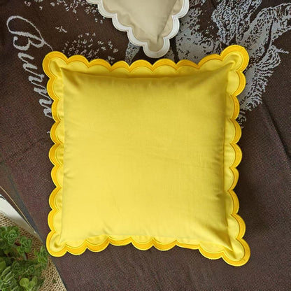 Scalloped Edge Embroidery Pillow Cover Set of 2 | Decorative Throw Pillow Covers | Boho-Chic Cushion Covers for Living Room (Yellow)