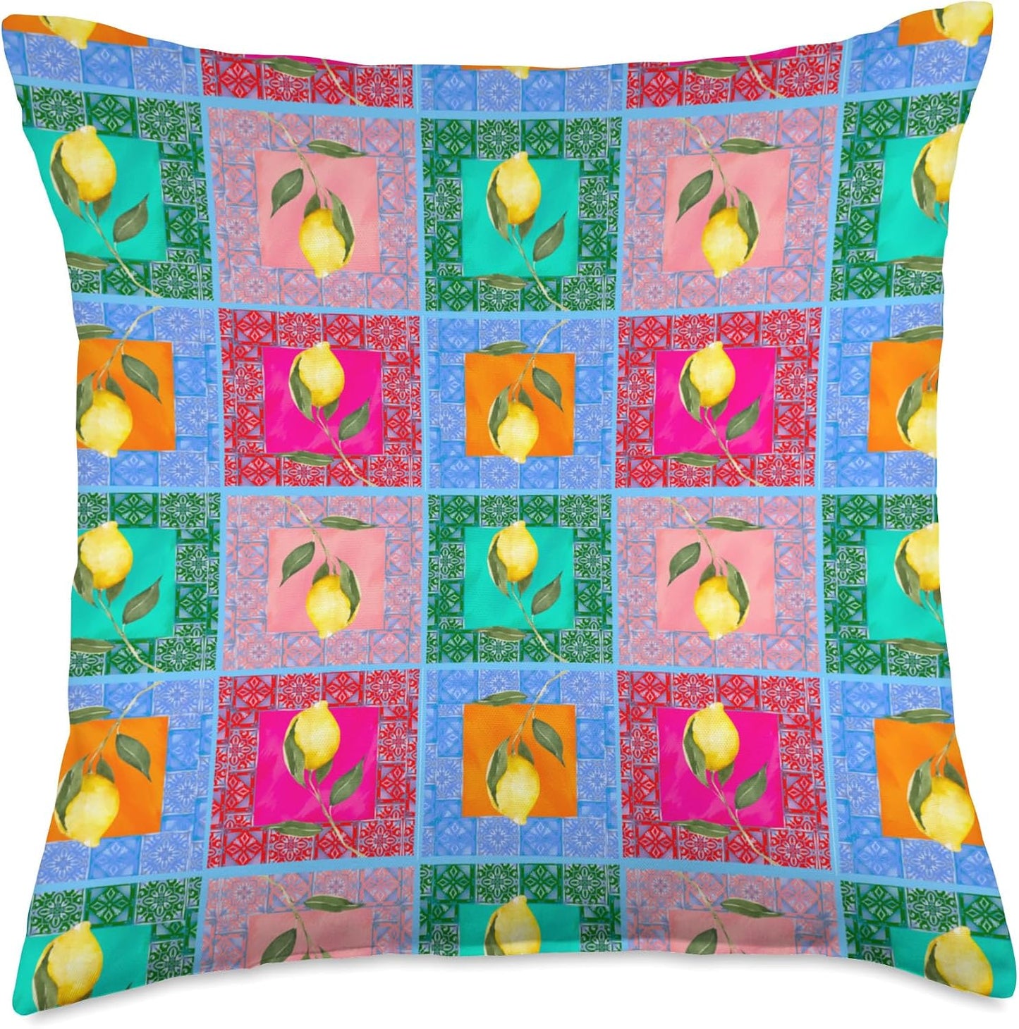 Vibrant,colorful,Mediterranean art,summer,lemon,citrus Throw Pillow
