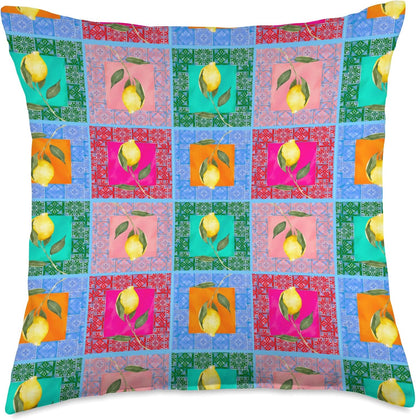 Vibrant,colorful,Mediterranean art,summer,lemon,citrus Throw Pillow