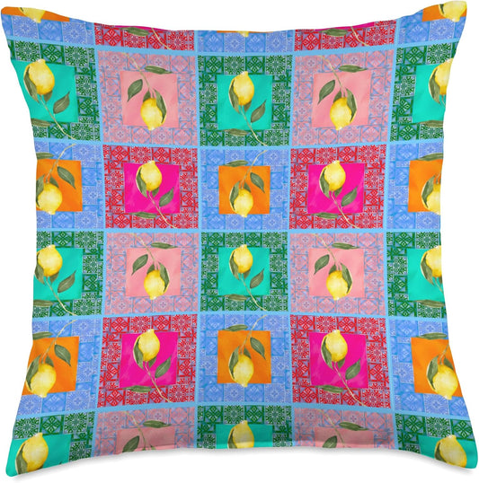 Vibrant,colorful,Mediterranean art,summer,lemon,citrus Throw Pillow