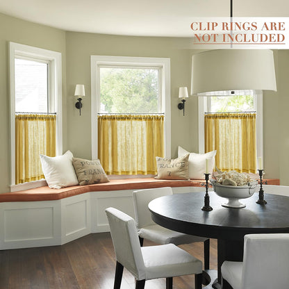 XTMYI Mustard Gold Yellow Curtains for Spring Bedroom Small Window 2 Panels Rod Pocket Semi Sheer Cafe Fall Curtains for Kitchen Bathroom Living Room 24 Inch Length