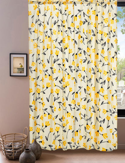 DaDa Bedding Botanical Floral Window Curtain Panels - Natural Semi Sheer Yellow Fleur Golden Orange Spring Time Tulips Straight Tailored Edge - 54 x 84