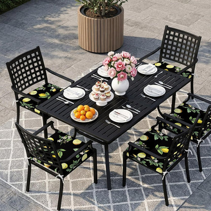 Yellow Lemon Summer Indoor/Outdoor Seat Cushions Cover, Farmhouse Tropical Fruit Black Waterproof Patio Chaise Lounge Cushion Cover for Beach Pool Side Chair Cushions 20''x18''x2pcs