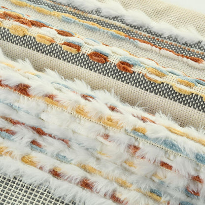 FUTEI Pack of 2 Boho Chenille Decorative Throw Pillow Covers 12x20 Inch Soft Plush Tufted Striped Textured Pillow Case,Farmhouse Accent for Couch Bed Living Room, Rust Blue Yellow