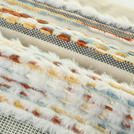 FUTEI Pack of 2 Boho Chenille Decorative Throw Pillow Covers 12x20 Inch Soft Plush Tufted Striped Textured Pillow Case,Farmhouse Accent for Couch Bed Living Room, Rust Blue Yellow