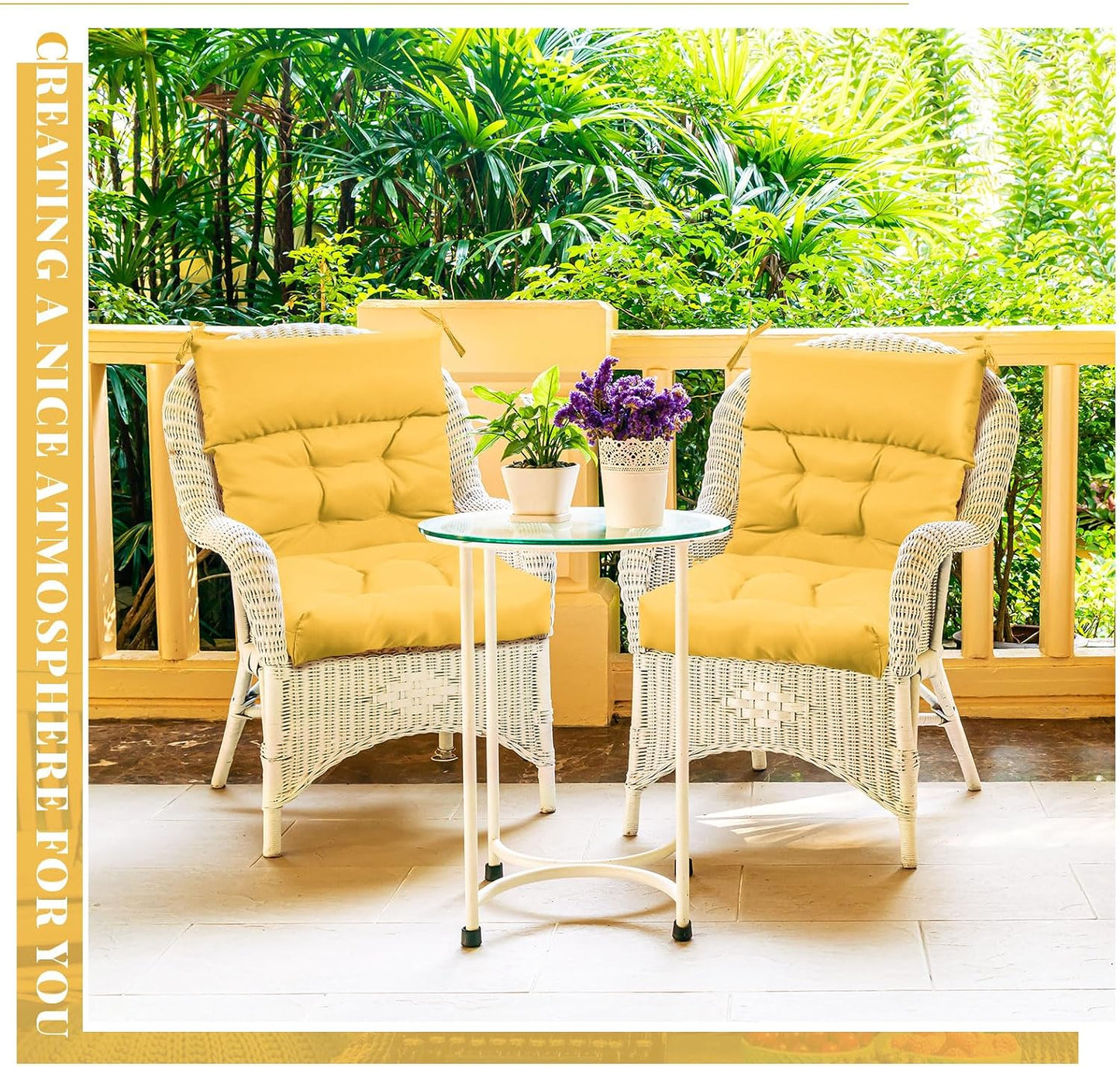 Sintuff 4 Pcs 44 x 21 x 4 Outdoor Chair Cushion Patio Chair Cushions Seat/Back Tufted Pillow with Ties Water Resistant Replacement Indoor Patio Furniture Outdoor Furniture (Solid Color,Yellow)
