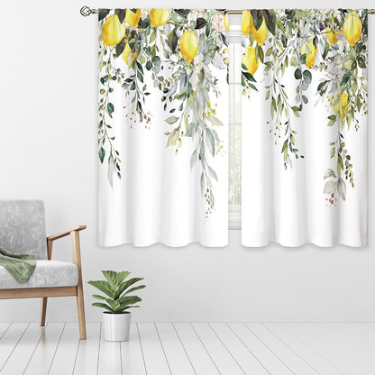Eucalyptus Botanical Leaves Yellow Lemon Window Curtains Herb Plant Floral Fruit Sage Green Rod Pocket Curtain Drapes Flower Curtains for Bedroom Living Room Treatment 2 Panels 42Wx45H Inch